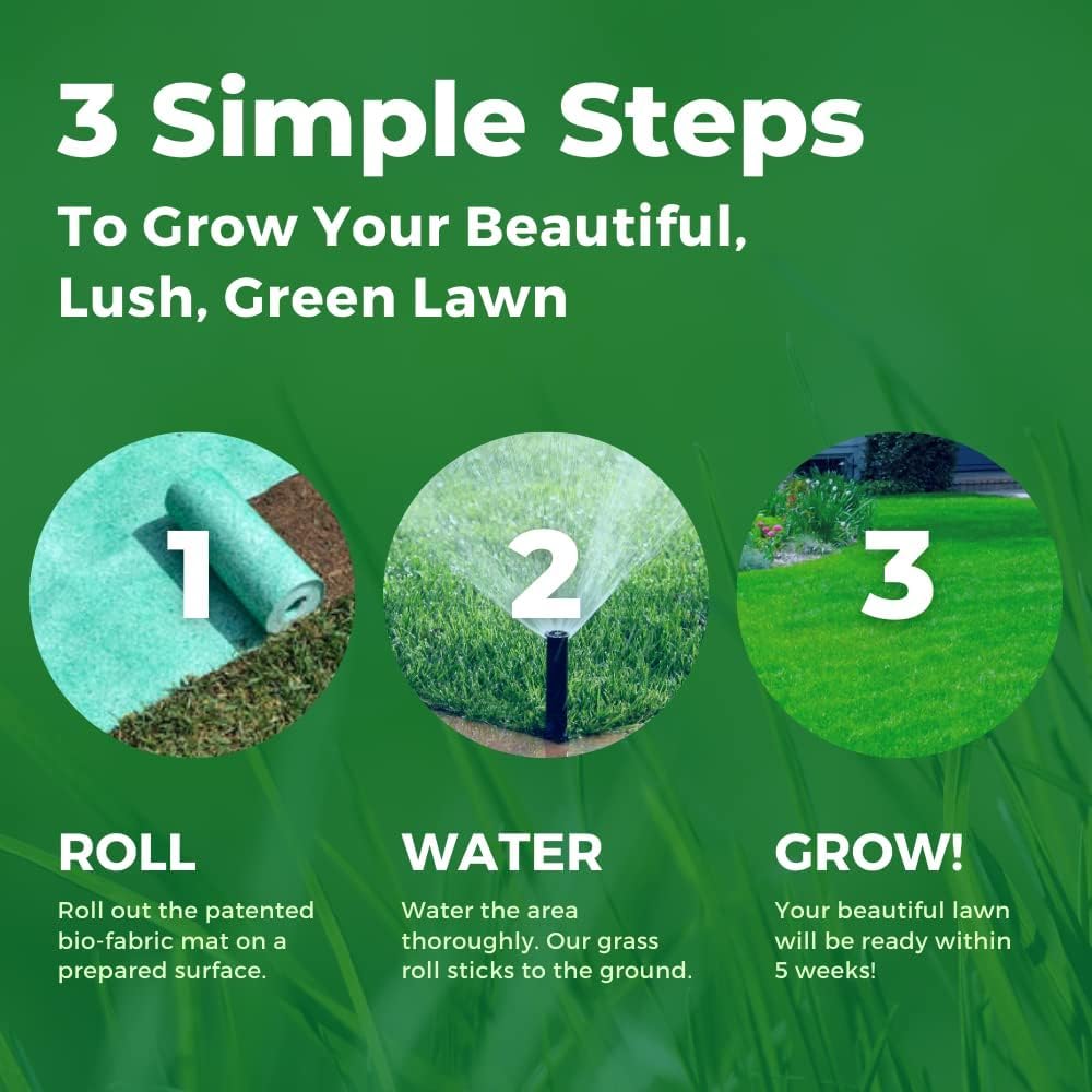 Growtrax Biodegradable Grass Seed Mat, Year Round Green - 50 Sq Ft Quick Fix Roll - Growing Solution for Lawns, Dog Patches and Shade - Just Roll Water & Grow -Not Fake or Artificial Grass