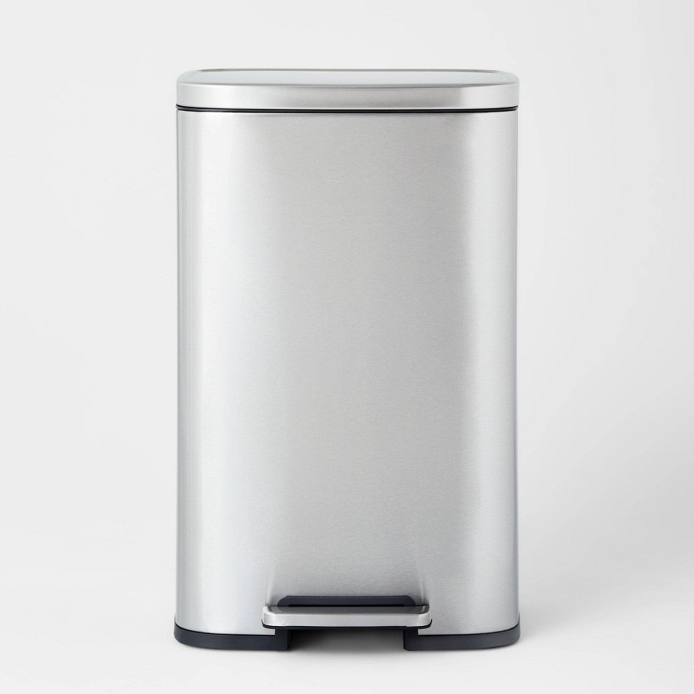 45L Rectangular Step Trash Can Silver - Brightroom™: Stainless Steel, Quiet Pedal Lid, Removable Liner, Kitchen Use Retail $55.00