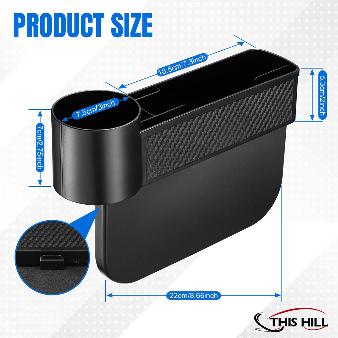 This Hill Car Seat Gap Cup Holder, 2 in 1 Car Gap Filler with Cup Holder, Removable Seat Filler Cup Holder with 2 Hook Black for Auto Accessories, Cellphones, Wallet, Drink Cups, Cards