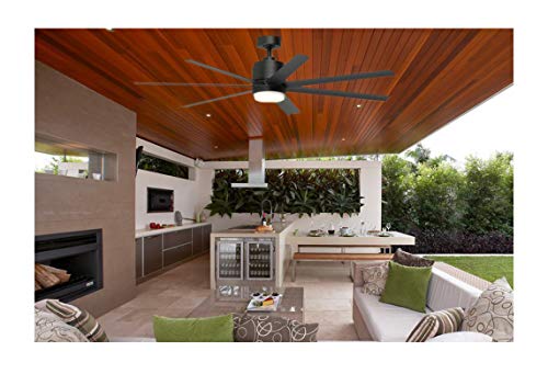 FSC Blitz 56-in Black LED Indoor/Outdoor Downrod Mount Ceiling Fan with Light Kit and Remote (7-Blade) Retail $279.98