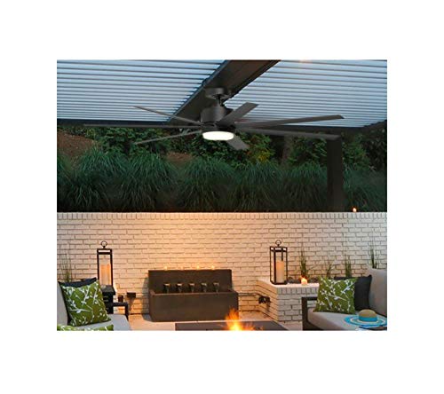 FSC Blitz 56-in Black LED Indoor/Outdoor Downrod Mount Ceiling Fan with Light Kit and Remote (7-Blade) Retail $279.98