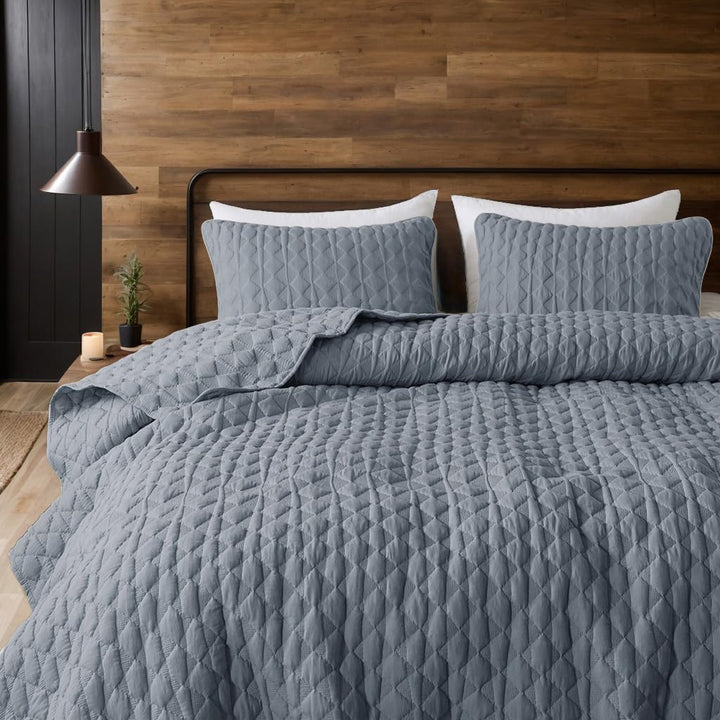 WDCOZY Blue Twin Quit Size Bedding Sets with 1 Pillow Sham, Lightweight Soft Bedspread Coverlet, Quilted Blanket Thin Comforter Bed Cover for All Season, 2 Pieces, 68x90 inches