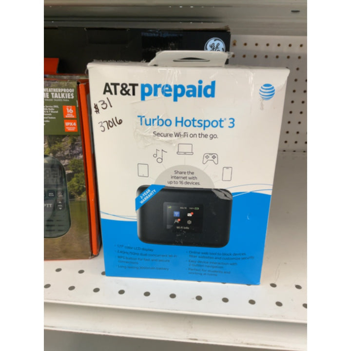 AT&T Turbo Hotspot 3: 256 MB, Black - Prepaid Hotspot, Connects Up to 16 Devices, Dual Band Wi-Fi, Long Lasting Battery
