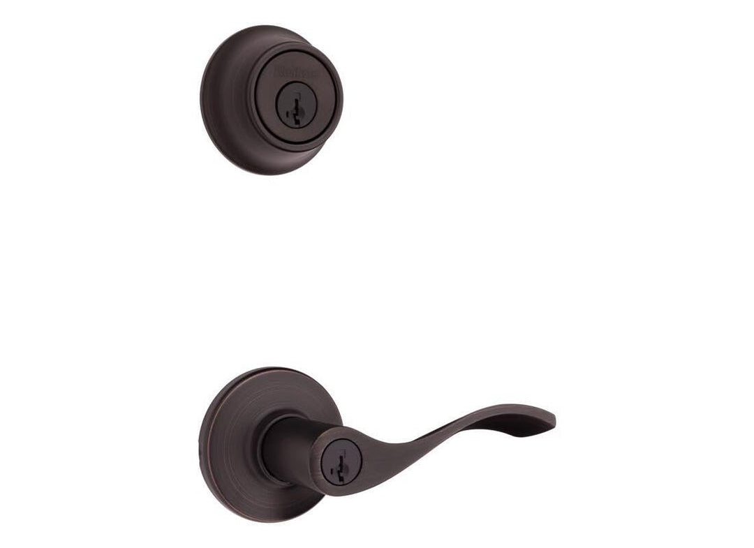 Kwikset SmartKey Security Venetian Bronze Lever and Single Cylinder Deadbolt KW1 2-3/4 in.
