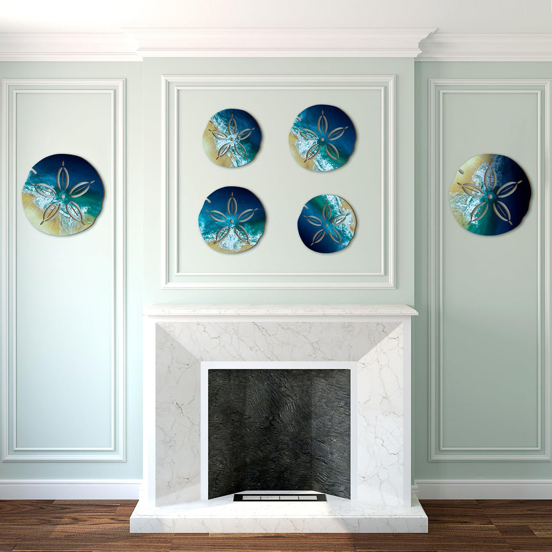 Ripeng 6 Pieces Sand Dollar Wall Decor Beach Coastal Wall Art Wood Outdoor Ocean Sand Dollars Decor Wooden Beach Hanging Nautical Bathroom Decor for Home