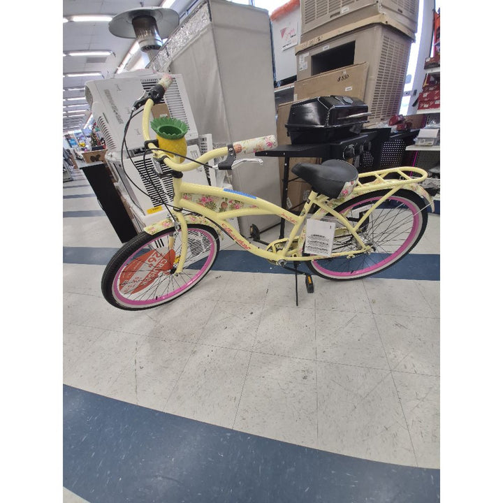 Unbranded Cruiser Bike - 26", Yellow, Floral Pattern, with Basket