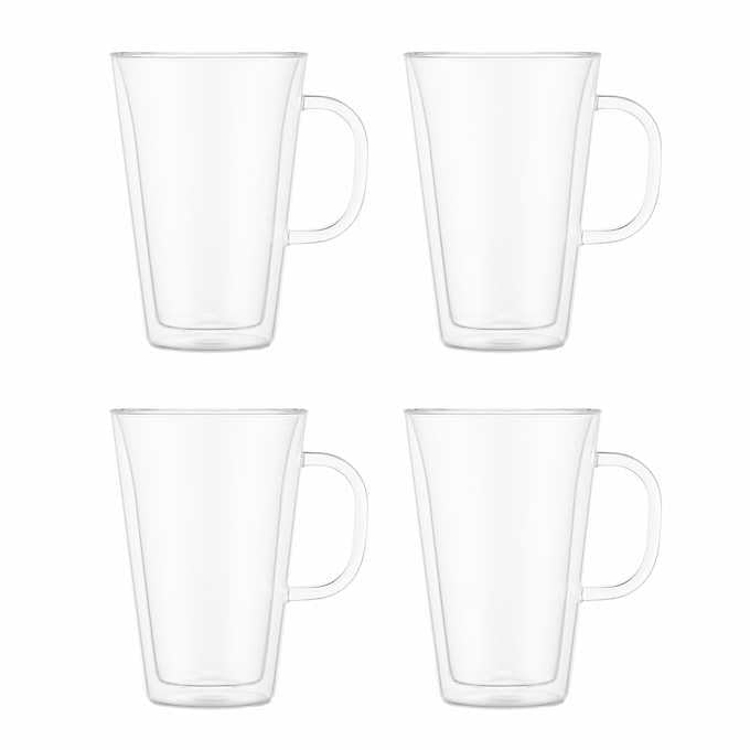 Bodum Canteen Double Wall Mugs, 4-piece Set (13.5 floz, double wall glass, clear) Retail $17.99