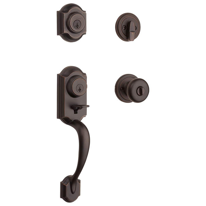 Kwikset Montara Front Door Lock Handle and Deadbolt Set, Entry Handleset Exterior with Interior Door Knob, Venetian Bronze, Pick Resistant SmartKey Rekey Deadbolt Security