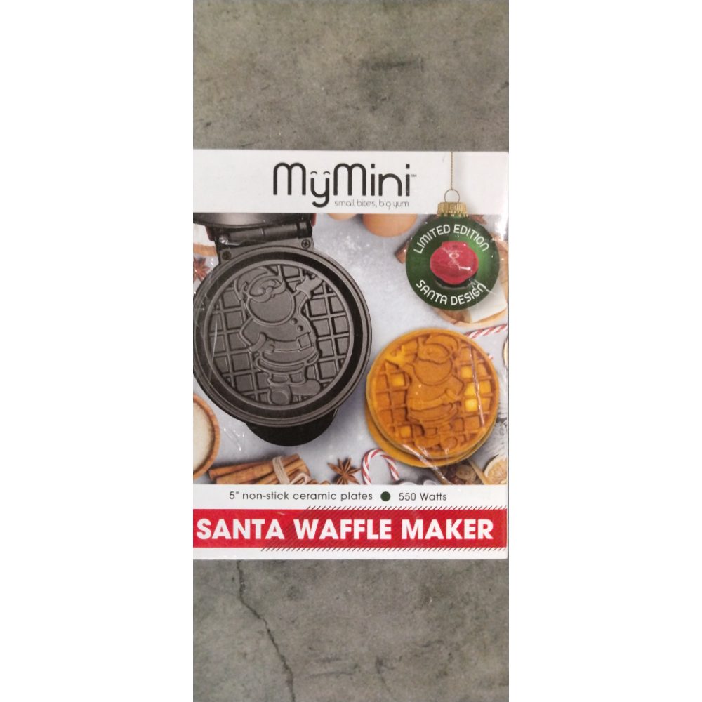 MyMini Santa Waffle Maker, Limited Edition - 5" Non-Stick Ceramic Plates, 550 Watts Retail $20.00