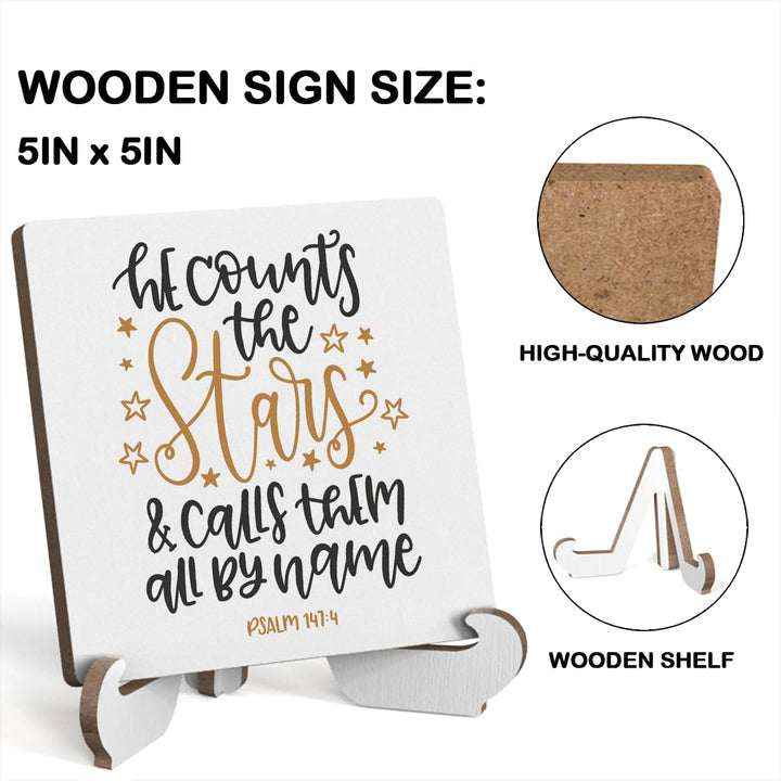 Bible Verse Table Desk Decor Inspirational Rustic Christian Wood Sign Plaque with Wooden Stand, Motivational Religious Positive Vintage Decor for Tabletop Desktop Shelves Countertop Coffee Station