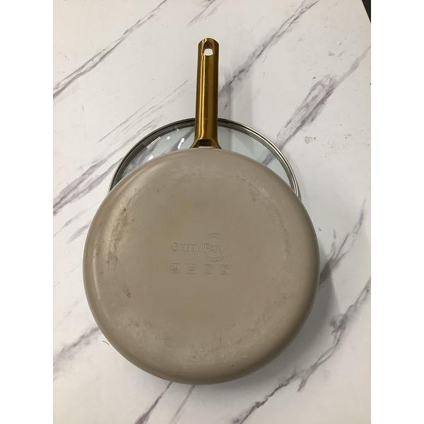 GreenPan Ceramic Nonstick Fry Pan with Glass Lid, Gold Handle Retail $45.00