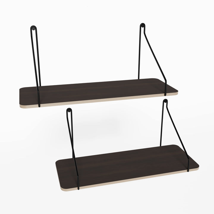 Solisaria Designs Floating Shelves, 16" Modern Decorative Wall Shelf Decor 2pk, Walnut Color, Bathroom, Living Room Corner Shelf, Rustic Wall Decor for Bedroom