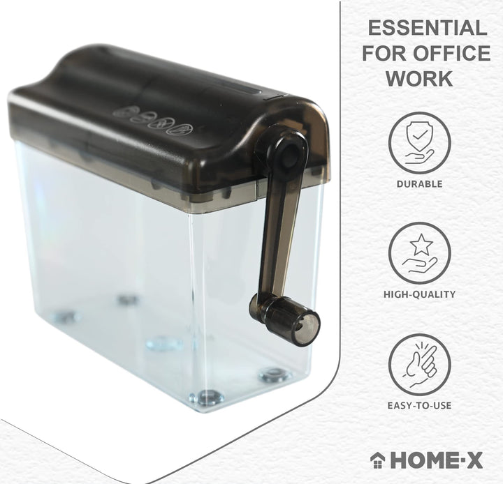 HOME-X Hand Crank Paper Document Shredder, Office and Teaching Supplies, Manual Shredder Documents Paper Cutting Tool Home Office Desktop Stationery-Black