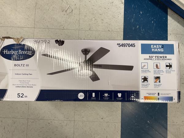 Harbor Breeze Boltz III indoor ceiling fan 52 inch Retail $169.98