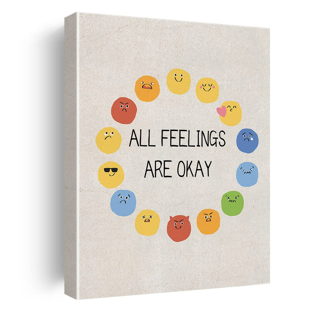Feeling Wheel Canvas Wall Art Decor Kids Feelings Chart Poster Painting Framed Emotions Print Signs Modern Picture for Home Office Nursery Decor 12 X 15 inch
