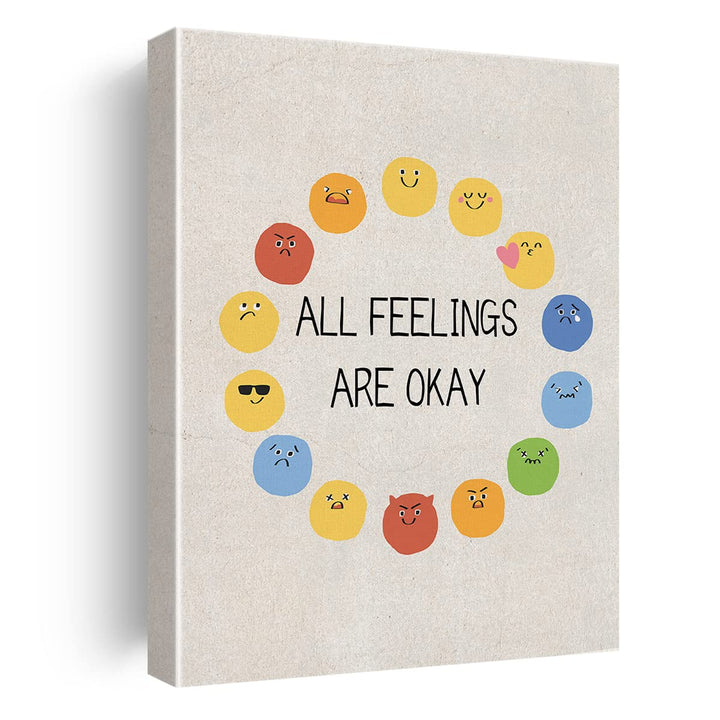Feeling Wheel Canvas Wall Art Decor Kids Feelings Chart Poster Painting Framed Emotions Print Signs Modern Picture for Home Office Nursery Decor 12 X 15 inch