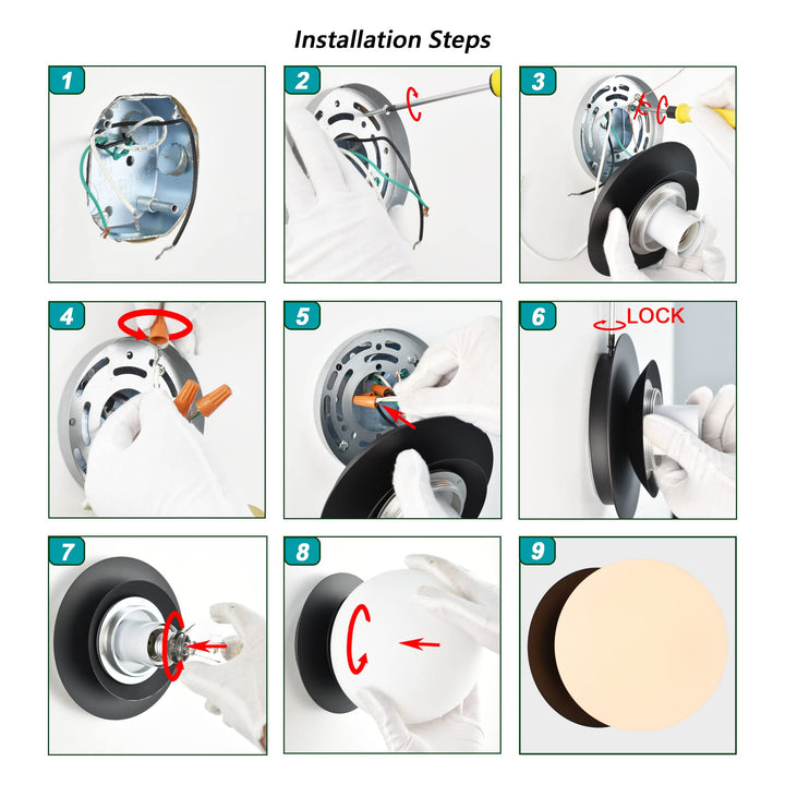 Wall Sconces, 1 Light Modern Globe Sconce in Matte Black, Wall Light for Bedroom Bathroom Living Room & Hallway Vanity Lighting, Ceiling Light Fixture