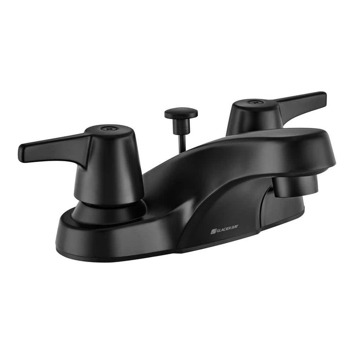 Aragon 4 in. Centerset Double-Handle Bathroom Faucet with Pop-up Drain in Matte Black