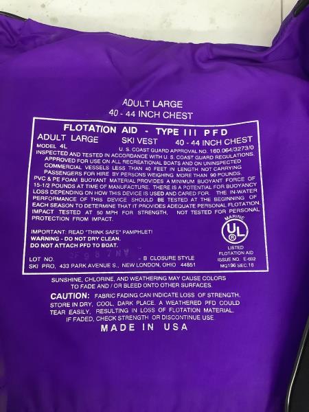 Kawasaki Adult Large Ski Vest - Purple Retail $74.99