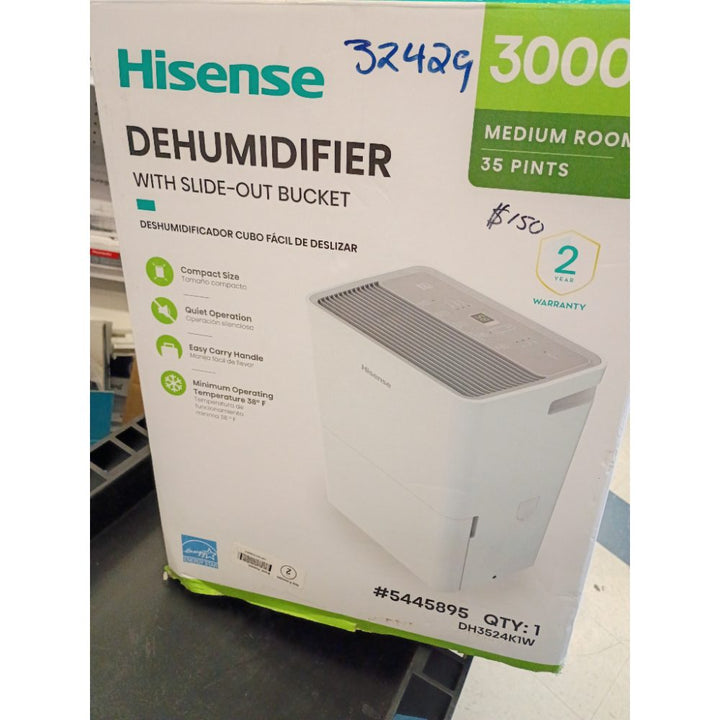 Hisense 35-Pint Capacity, 3000 Sq. Ft. Coverage, 3-Speed Dehumidifier DH3524K1W