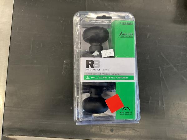 Reliabilt Baron Door Knob - Matte Black, Hall/Closet Use, One Tool Installation