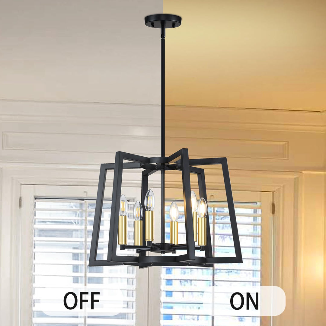 Dolaimi House Lantern Cage Farmhouse Kitchen Island Pendant Light Fixture,Rustic Black Metal Modern Industrial Gold Finish for Dining Room Bedroom Foyer Entry Porch Over Sink (E12 Base, 6 Light)