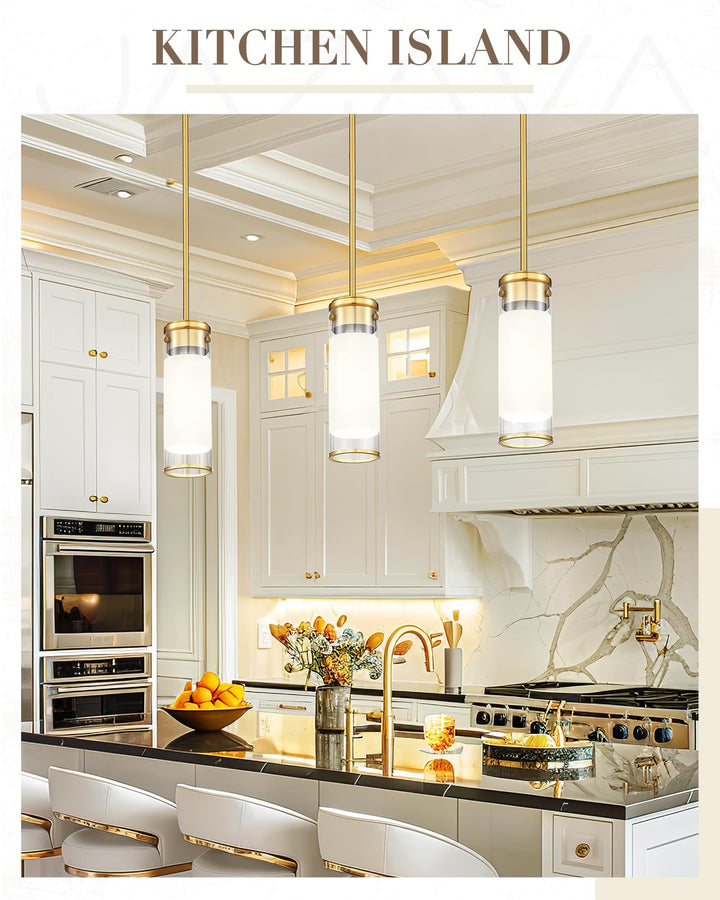 JAZAVA LED Pendant Light Fixture, Modern Hanging Light with Brushed Nickel Finish, 8W 3000/4500/6000K Kitchen Island Light for Dining Room Bedroom Bathroom Hallway (3 Pack), PL105BN-3PK