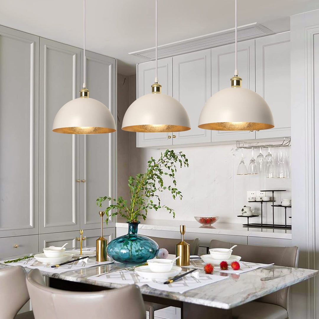 Flynix White and Gold Leaf Pendant Light, Vintage Ceiling Hanging Light Fixture, Farmhouse Adjustable Metal Hang Lamp, Industrial Dining Lights Fixture for Kitchen Bar Entryway Restaurant Warehouse