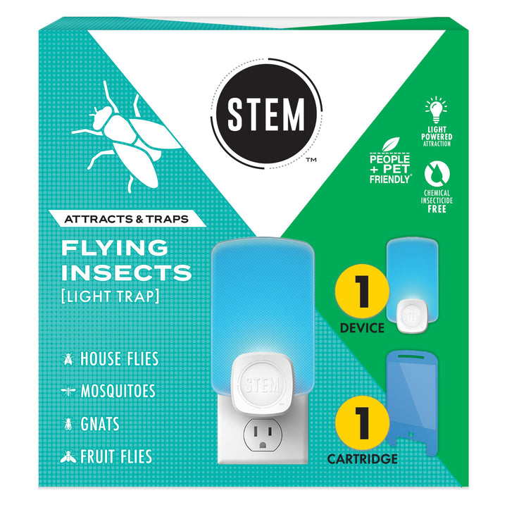 STEM Insect Trap - Indoor Fruit Fly & Gnat Pest Control for House, Home and Kitchen, Attracts & Traps Flying Bugs, Soft Blue Light - Includes 1 Plug-In Device & 1 Cartridge