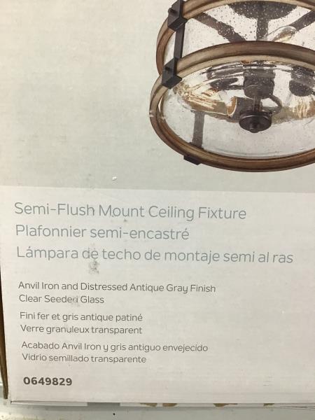 Kichler Barrington, Semi-Flush Mount Ceiling Fixture, Anvil Iron, Distressed Antique Gray Finish, Clear Seeded Glass Retail $150.00