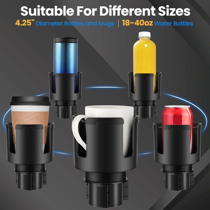 Devonszs Car Cup Holder Expander Adapter (Adjustable) with Phone Holder Holds Most Car Cup Holder and Phones, Compatible with Large 32/40 oz Bottles, Big Drinks, Mugs