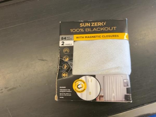 Sun Zero Quincy, 100% Blackout, Magnetic Closures, 84 inch Length, Two Back Tab Window Panels, Pearl Retail $30.00