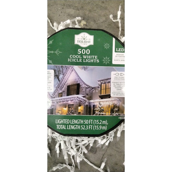 Holiday Time 500 Cool White Icicle Lights - LED, Indoor/Outdoor, 50 ft Lighted Length Retail $35.00