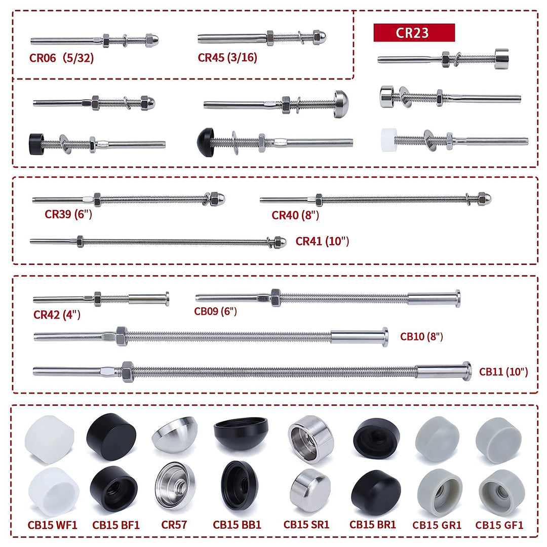 Muzata 60Pack 1/8" Cable Railing Kit Hand Swage Threaded Stud Tensioner 2x2 Metal Post with Cable Cutter Deck Stair Cable Railing Hardware