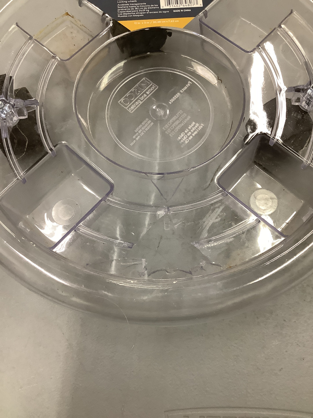 12-IN CLEAR PLASTIC PLANT CADDY (DAMAGED)