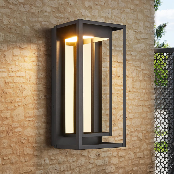 Tarentlight Modern LED Outdoor Wall sconces Waterproof Wall Mount Porch Lamp Exterior Light Fixture in Textured Black and Gold Reflective Plate with 10W LED for Patio,Garage,Garden,Balcony