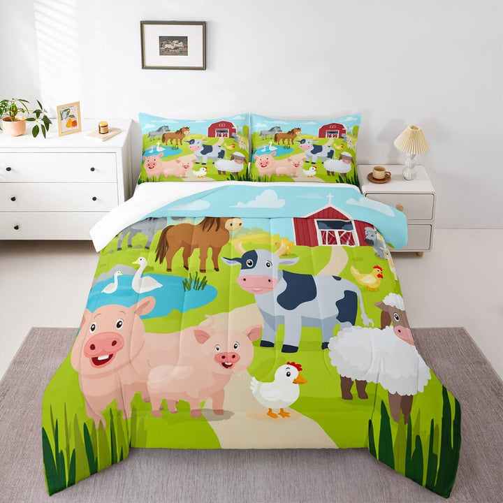 Farm Animal Bedding Set Boys Pig Dog Cow Goat Duck Comforter Set for Kids Teens Ultra Soft Rustic Farmhouse Comforter Farm Nursery Decor Duvet Set Room Decor Twin Size Quilt Set