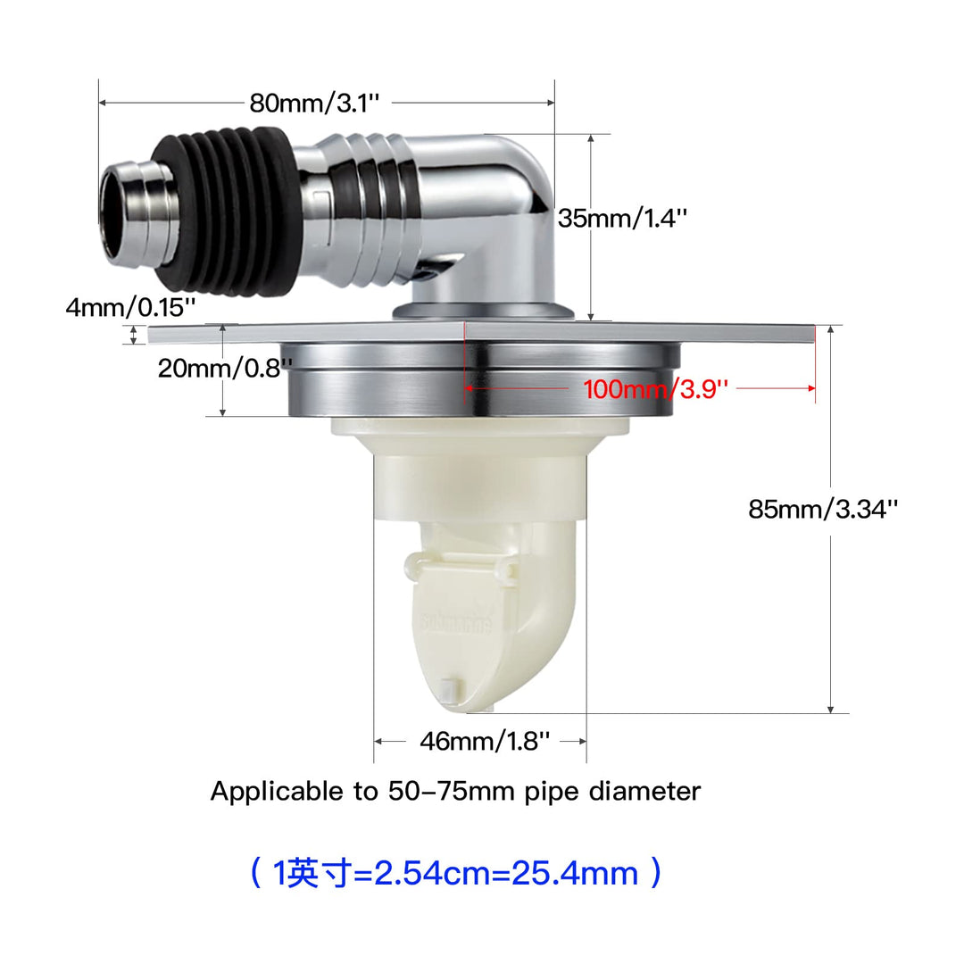 SUBMARINE 4-Inch Square Brass Sealed Floor Drain, Preventing Blockage, Odor and Water Reflux, Can Be Connected with Independent Drainage Equipment Such As Washing Machine Hoses.