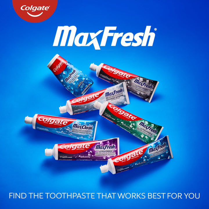 Colgate MaxFresh Cool Mint Toothpaste Pack, Fresh Breath Toothpaste with Fluoride and Hundreds of Mini Breath Strips, Leaves Mouth Feeling Refreshed for Hours, 6.3 oz