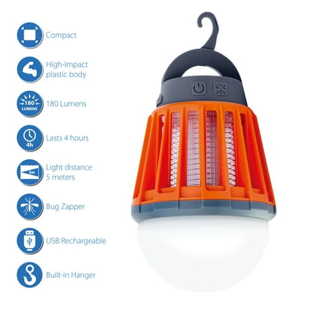 Ozark Trail Bug Zapper with LED Lantern  Rechargeable Battery  for Ourdoor Use  Orange Colour