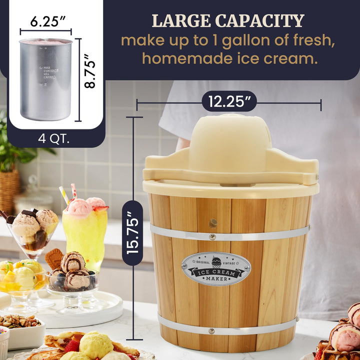 Elite Gourmet Maxi-Matic EIM-924L 4 quart Old Fashioned Electric Ice Cream Maker, Pine Bucket