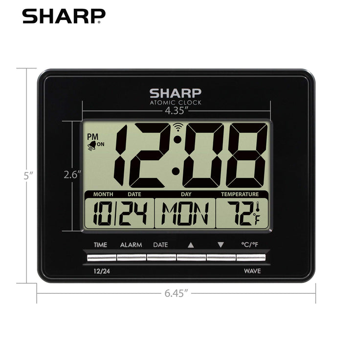 Sharp Atomic Desktop Clock â€“ Auto Set Digital Alarm Clock - Atomic Accuracy - Easy to Read Screen with Time/Date/Temperature Display- Perfect for Nightstand or Desk