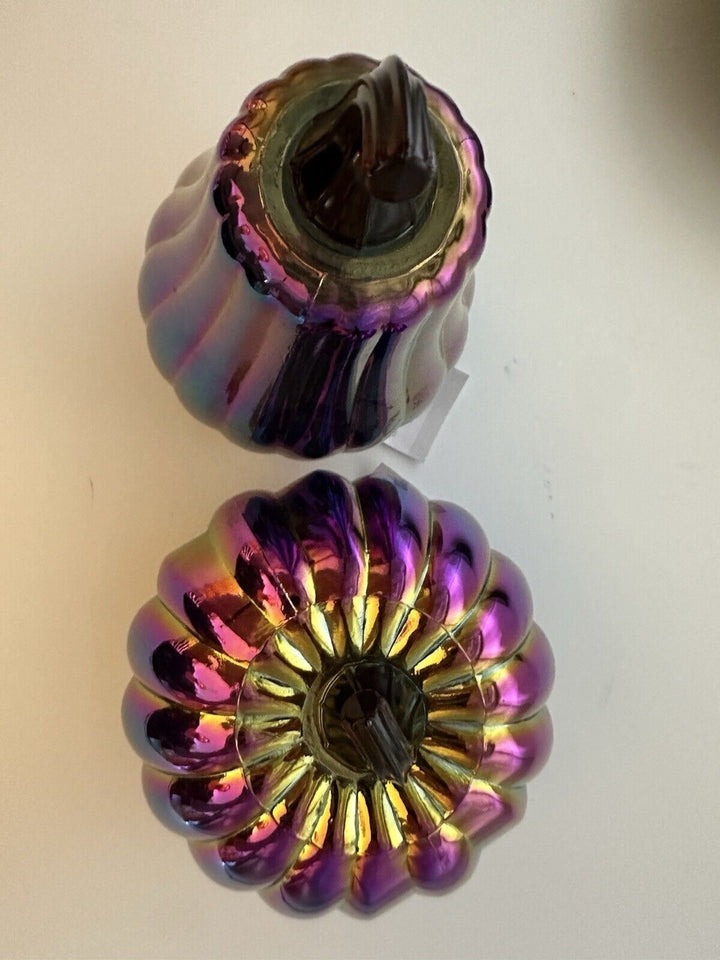 NEW Pair of 2024 Target Bullseye Playground Halloween Iridescent Glass Pumpkins
