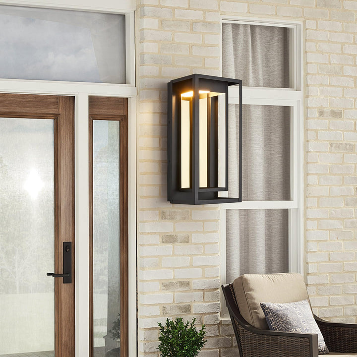 Tarentlight Modern LED Outdoor Wall sconces Waterproof Wall Mount Porch Lamp Exterior Light Fixture in Textured Black and Gold Reflective Plate with 10W LED for Patio,Garage,Garden,Balcony