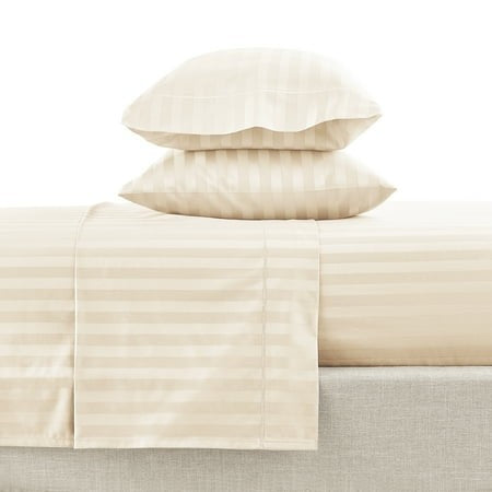Hotel Style 4-Piece 600 Thread Count Tan Stripe Egyptian Cotton Bed Sheet Set  Full - Deep Pocket