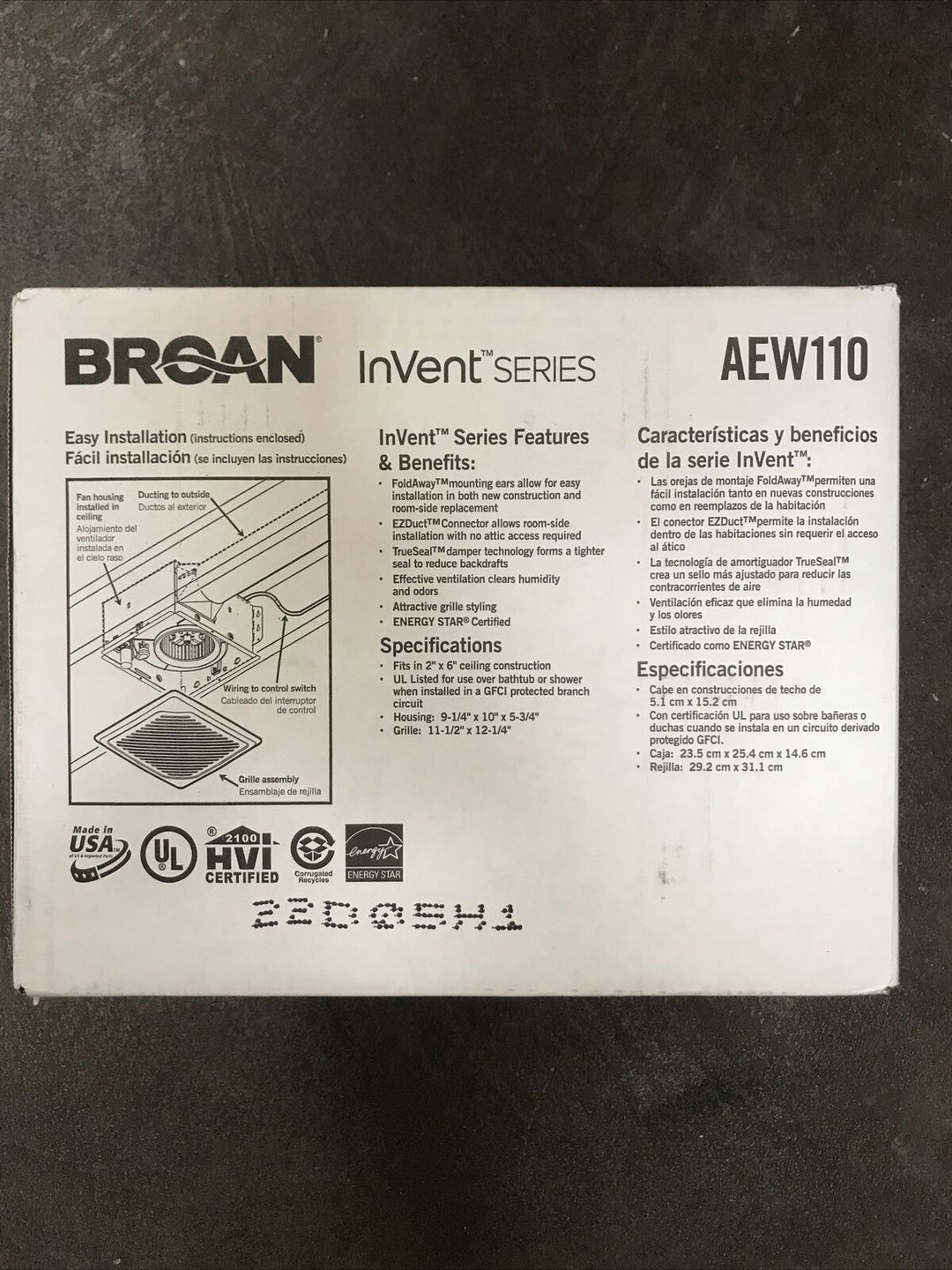 Broan InVent Series Ventilation Fan - #AEW110 Retail $75.00