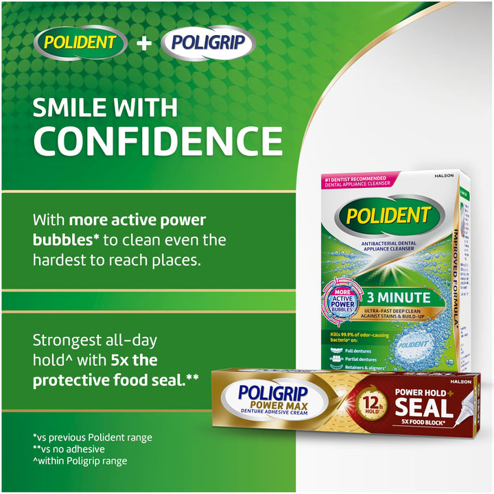 Poligrip Power Max Power Hold plus Seal Denture Adhesive Cream, Denture Cream for Secure Hold and Food Seal, Flavor Free - 2.2 oz