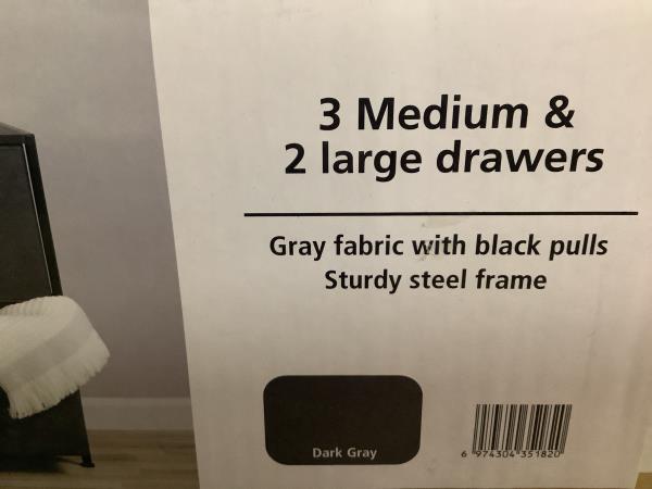 Mainstays 5 Drawer Fabric Dresser - Dark Gray Retail $64.88
