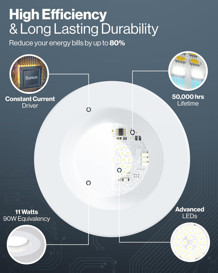 Sunco 12 Pack 4 Inch LED Recessed Lights, Retrofit Can Lighting, 660 LM, 11W (40W Equivalent), Selectable CCT 2700K/3000K/3500K/4000K/5000K, Dimmable, Baffle Trim, Replacement Conversion Kit UL