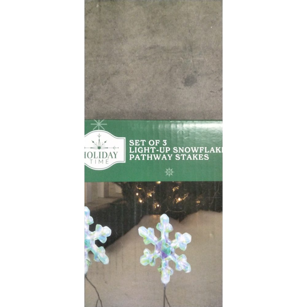 Holiday Time Set of 3 Light-Up Snowflake Pathway Stakes - LED, Indoor/Outdoor Use Retail $25.00